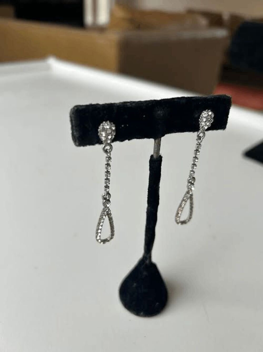 Elegant Clear Rhinestone Long Drop Evening Sparkle Pierced Earrings